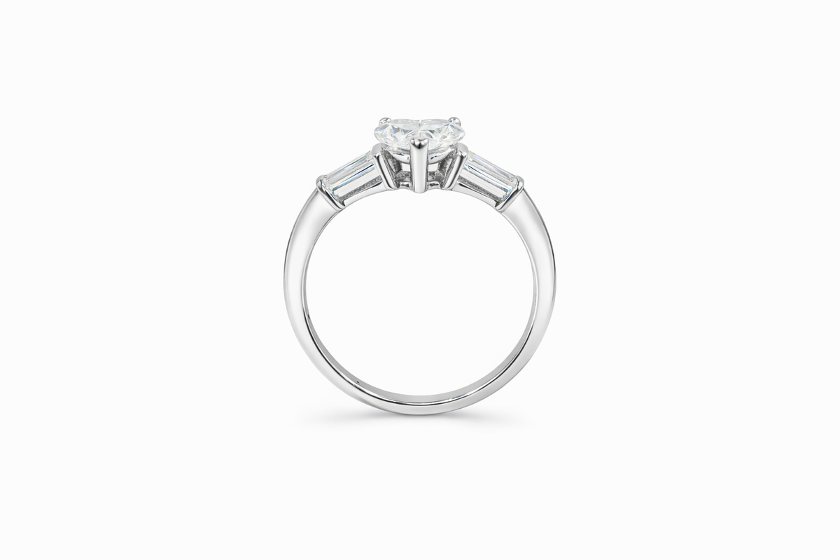 Heart Engagement ring with Baguette side stones