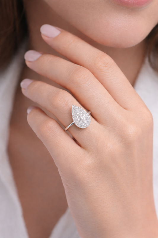 Pear Classic pave ring
