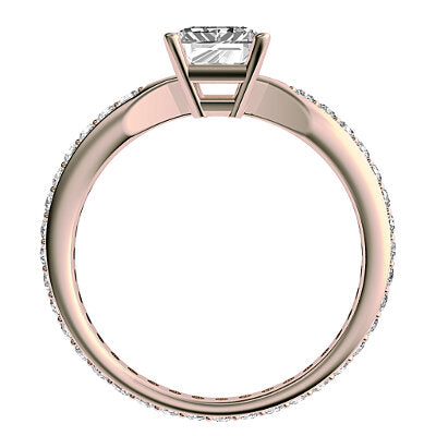 Simple Flat Emerald Solitaire Full diamond band 4 Prongs