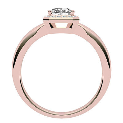 Simple Flat Emerald Solitaire halo Classic band 4 Prongs