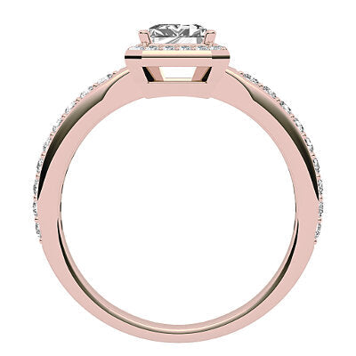 Simple Flat Emerald Solitaire halo Half diamond band 4 Prongs
