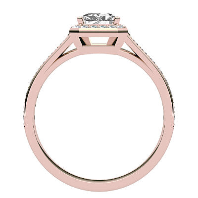 Trionfo Emerald Solitaire halo Half diamond band 4 Prongs