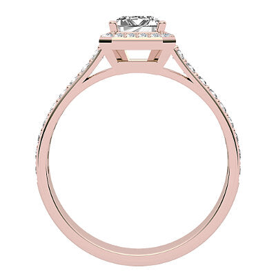 Vittoria Emerald Solitaire halo Half diamond band 4 Prongs