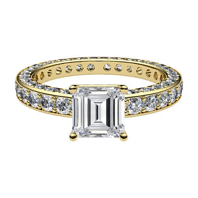 Simple Flat Asscher Solitaire Full coverage diamond band 4 Prongs