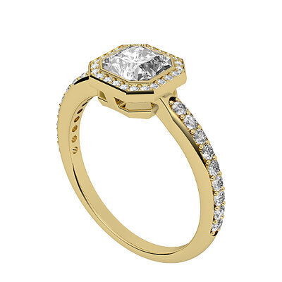 Simple Flat Asscher Solitaire halo Half diamond band