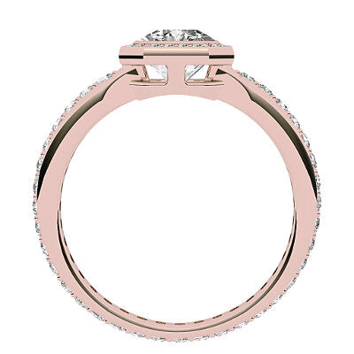 Simple Flat Asscher Solitaire halo Full diamond band