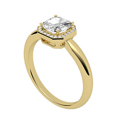 Simple Flat Asscher Solitaire halo Classic band 4 Prongs