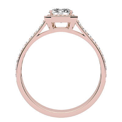 Vittoria Asscher Solitaire halo Half diamond band 4 Prongs