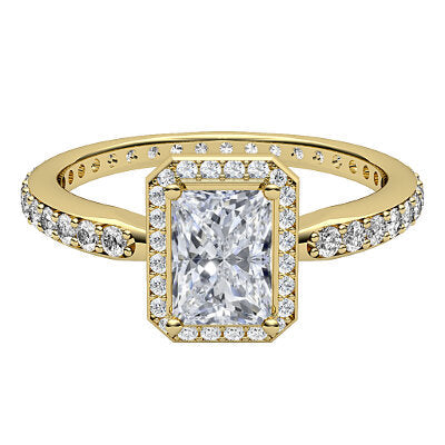 Simple Flat Radiant Solitaire halo Full diamond band 4 Prongs