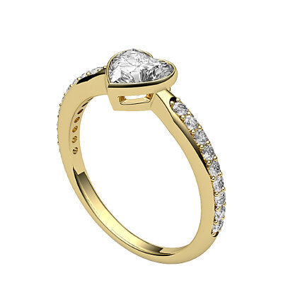 Simple Flat Heart Solitaire Half diamond band