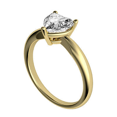 Simple Flat Heart Solitaire Classic band 3 Prongs