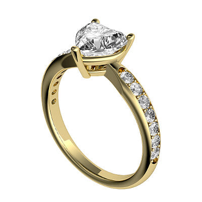 Simple Flat Heart Solitaire Half diamond band 3 Prongs