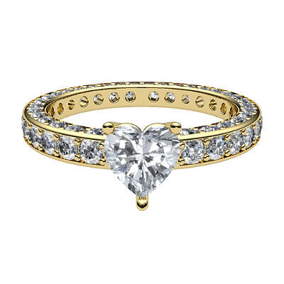 Simple Flat Heart Solitaire Full coverage diamond band 3 Prongs