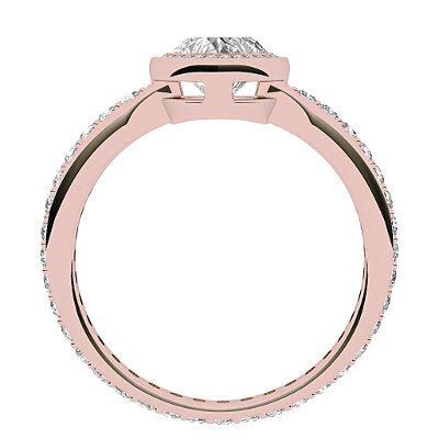 Simple Flat Heart Solitaire halo Full diamond band