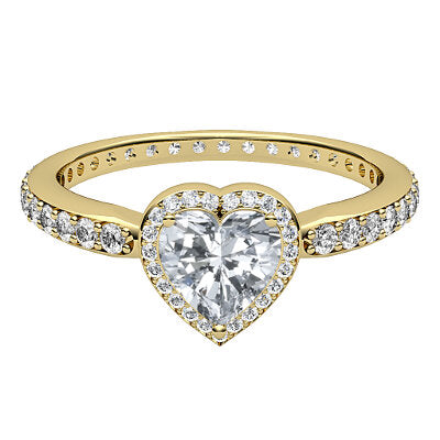 Simple Flat Heart Solitaire halo Full diamond band 3 Prongs