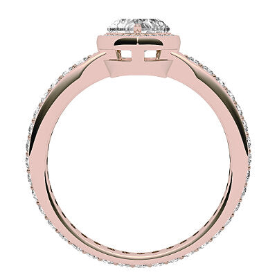 Simple Flat Heart Solitaire halo Full diamond band 3 Prongs