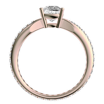 Simple Flat Cushion Solitaire Full diamond band 4 Prongs