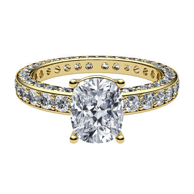 Simple Flat Cushion Solitaire Full coverage diamond band 4 Prongs