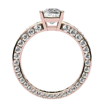 Simple Flat Cushion Solitaire Full coverage diamond band 4 Prongs