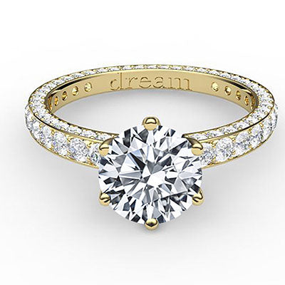 Simple Flat Round Solitaire Full coverage diamond band 6 Prongs