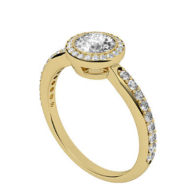 Simple Flat Round Solitaire halo Half diamond band