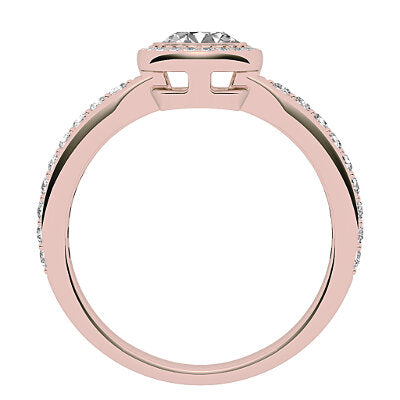 Simple Flat Round Solitaire halo Half diamond band