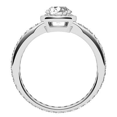 Simple Flat Round Solitaire halo Full diamond band 4 Prongs