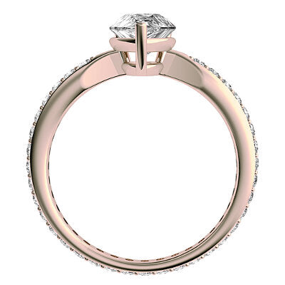 Simple Flat Pear Solitaire Full diamond band 3 Prongs