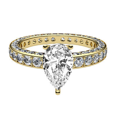 Simple Flat Pear Solitaire Full coverage diamond band 3 Prongs