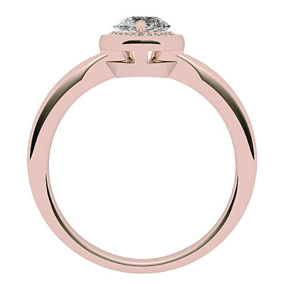 Simple Flat Pear Solitaire halo Classic band 3 Prongs