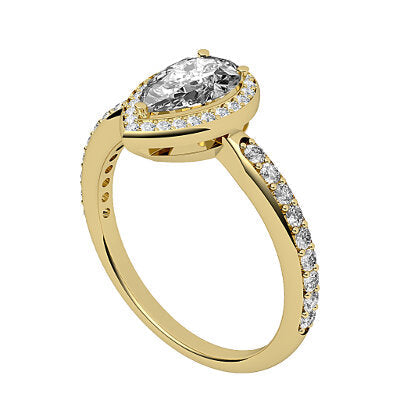Simple Flat Pear Solitaire halo Half diamond band 3 Prongs