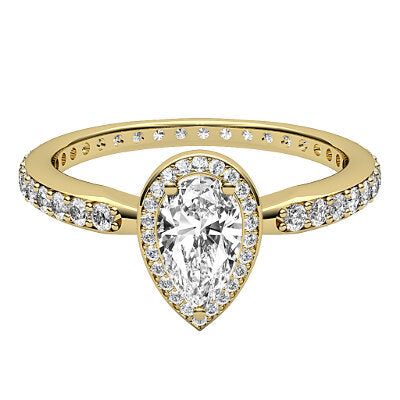 Simple Flat Pear Solitaire halo Full diamond band 3 Prongs