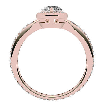 Simple Flat Pear Solitaire halo Full diamond band 3 Prongs
