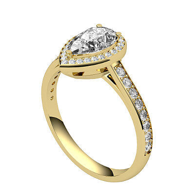 Trionfo Pear Solitaire halo Half diamond band 3 Prongs