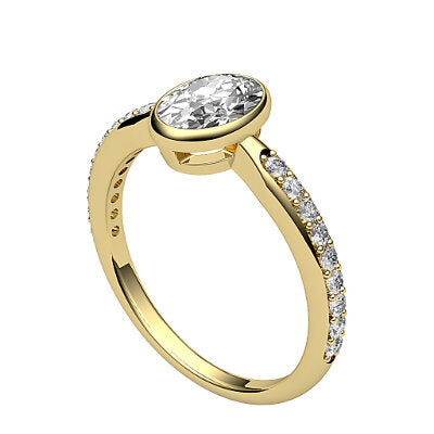 Simple Flat Oval Solitaire Half diamond band