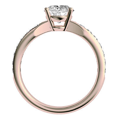 Simple Flat Oval Solitaire Half diamond band 4 Prongs
