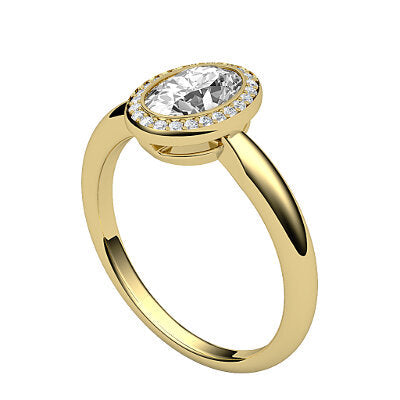 Simple Flat Oval Solitaire halo Classic band
