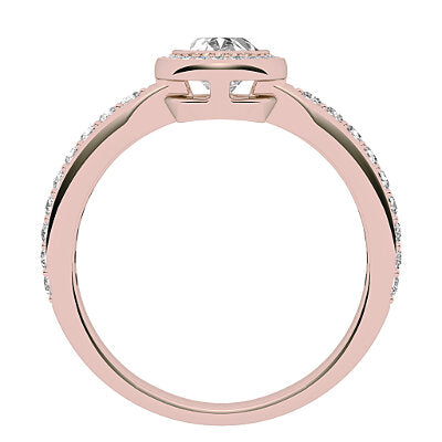 Simple Flat Oval Solitaire halo Half diamond band