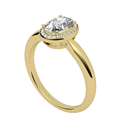 Simple Flat Oval Solitaire halo Classic band 4 Prongs