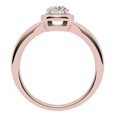 Simple Flat Oval Solitaire halo Classic band 4 Prongs
