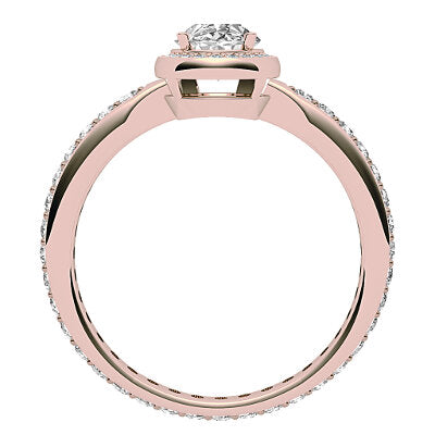 Simple Flat Oval Solitaire halo Full diamond band 4 Prongs