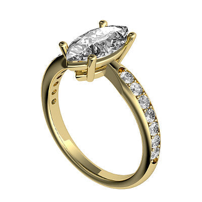 Simple Flat Marquise Solitaire Half diamond band 4 Prongs
