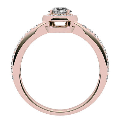 Simple Flat Marquise Solitaire halo Half diamond band 4 Prongs