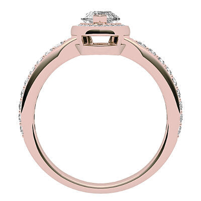 Simple Flat Marquise Solitaire halo Half diamond band 2 Prongs
