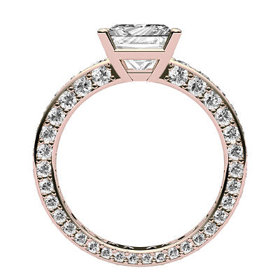 Simple Flat Princess Solitaire Full coverage diamond band 4 Prongs