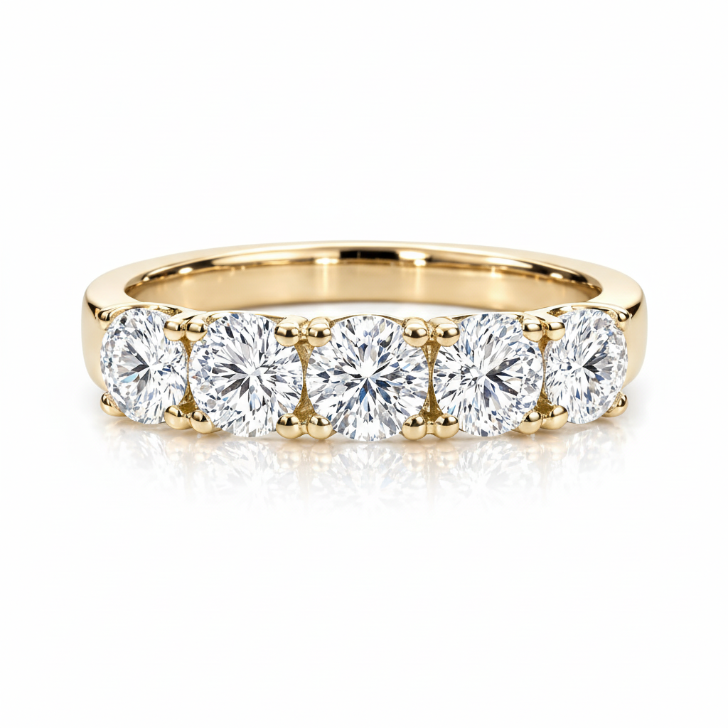 5 Stones Contemporary  Eternity band yellow gold 