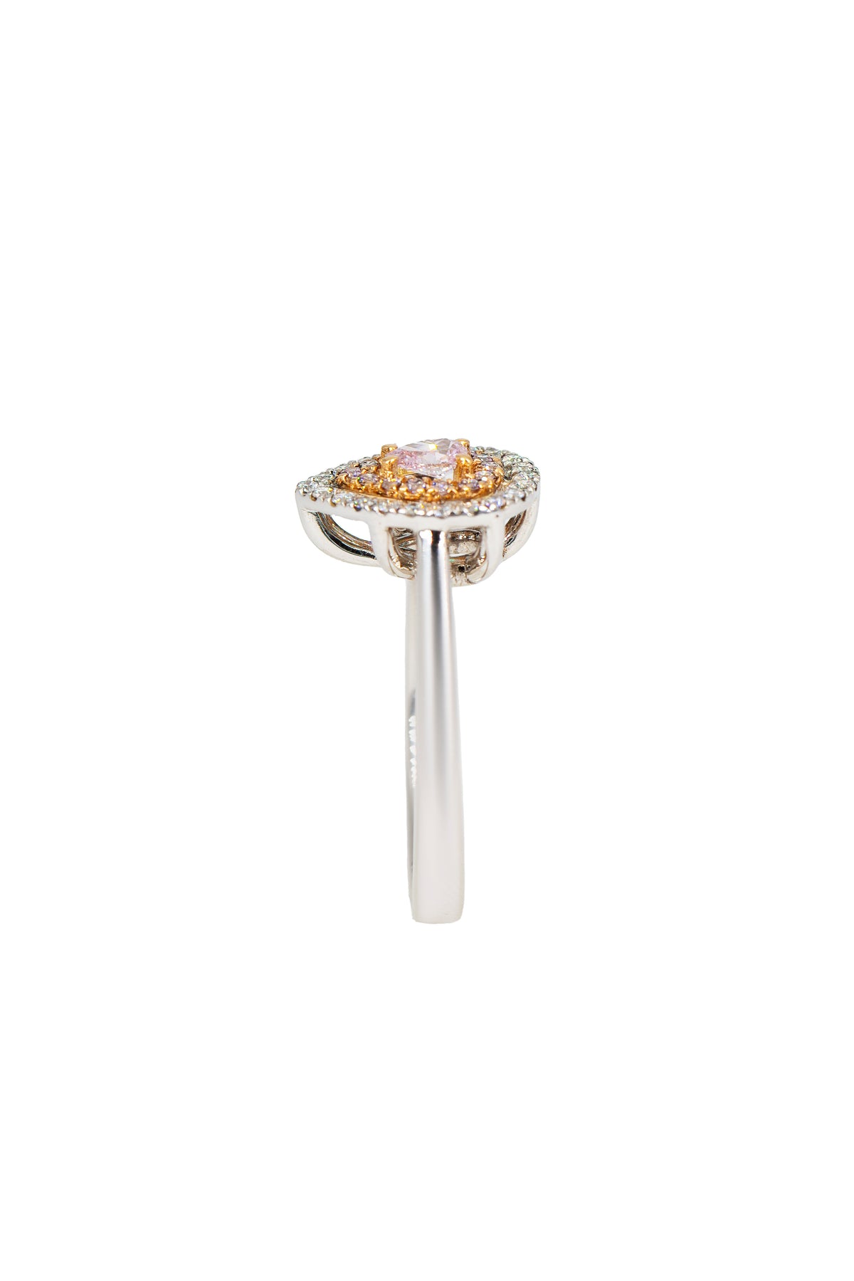 Natural Fancy Pink Pear Shape Diamond Double Halo Pavé Ring