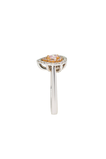 Natural Fancy Pink Pear Shape Diamond Double Halo Pavé Ring