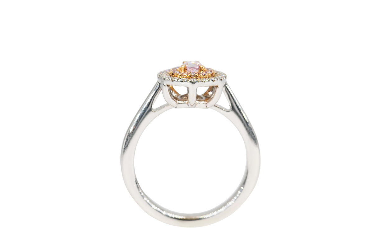 Natural Fancy Pink Pear Shape Diamond Double Halo Pavé Ring