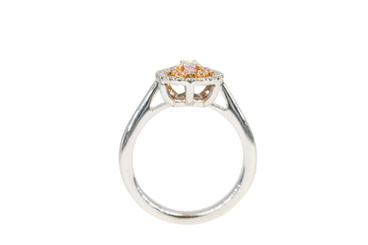 Natural Fancy Pink Pear Shape Diamond Double Halo Pavé Ring